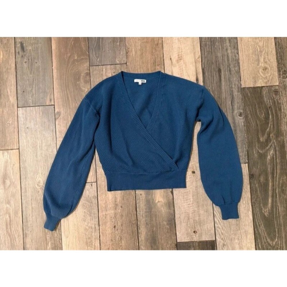 Blue Long Sleeve Wrap Front Sweater Top Size M